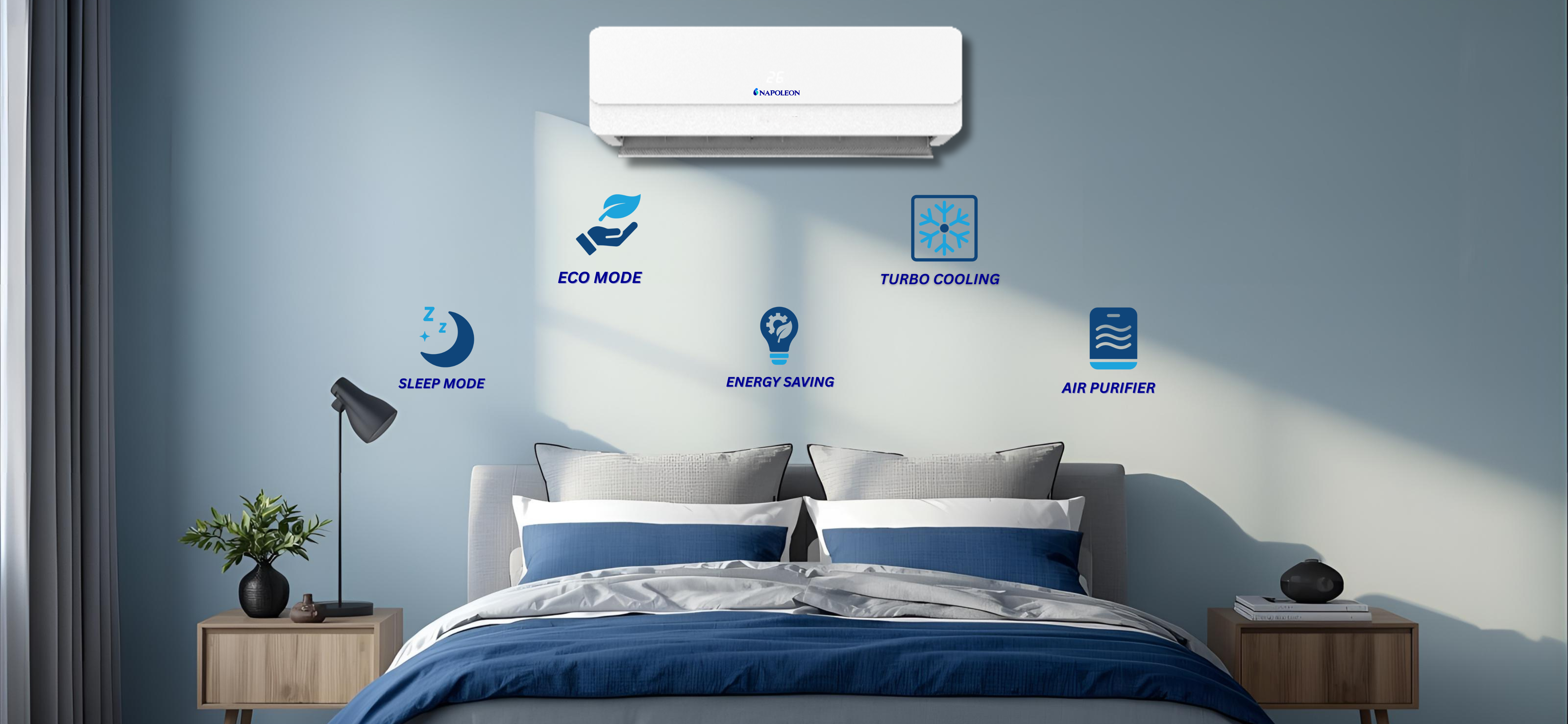 Energy efficient Napoleon air conditioner for bedroom cooling
